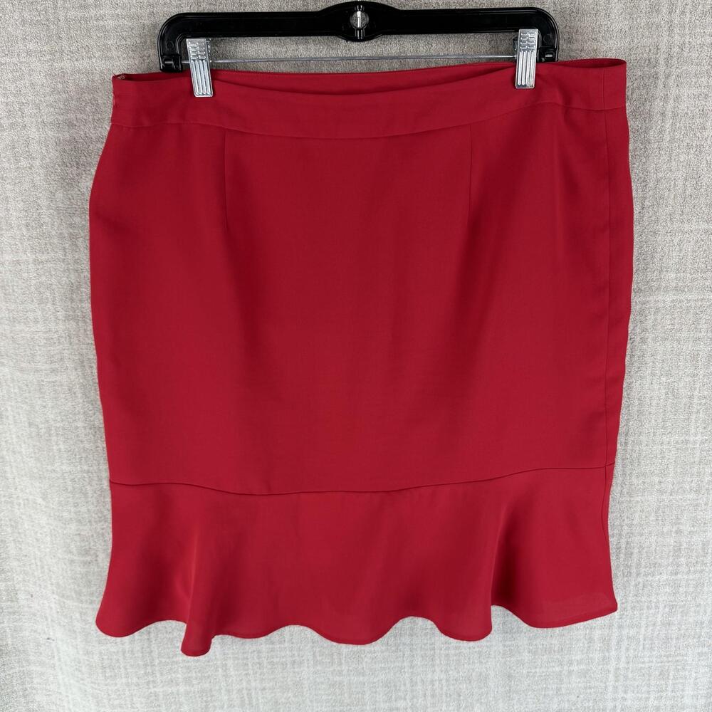 Liz Claiborne Skirt Womens 14 Red Trumpet Knee Length Ruffle Zip Microfiber - Picture 7 of 8